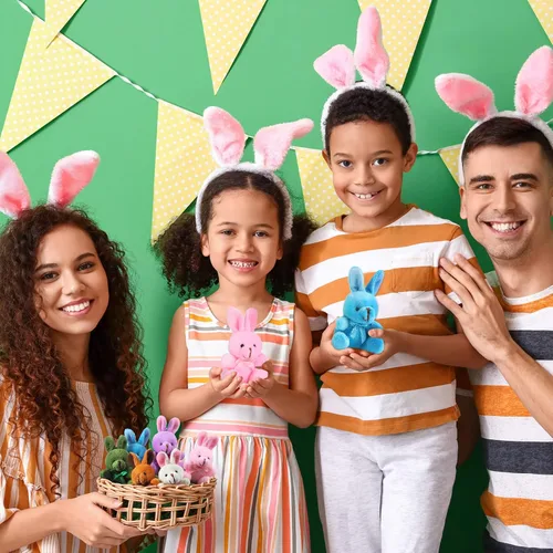 Vista 7 de 36 piezas de mini conejitos de peluche a granel de 4 pulgadas, cesta de Pascua a granel, regalos de conejos pequeños, muñecas de peluche