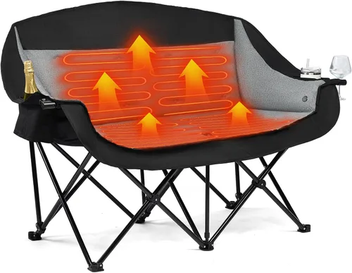 Vista 25 de Silla de camping de gran tamaño con calefacción, resistente, acolchada Negro (Allblack)