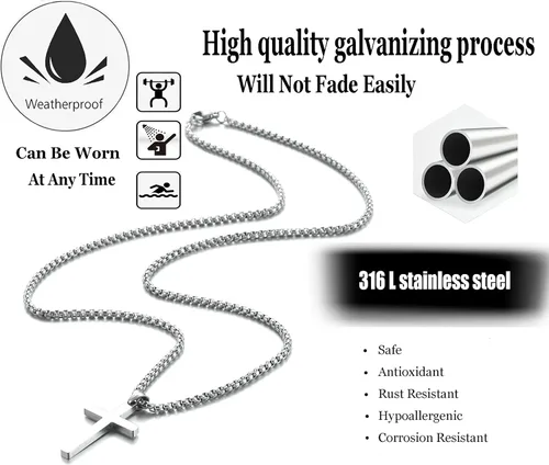 Vista 4 de Stainless Steel Cross Necklace for Men Silver Cross Necklace for boy Small Cross Pendant Necklace Simple Jewelry Cross Chain for Mens