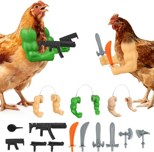 Vista 11 de Enrichoice 3 pares de juguetes de pollo incluyen brazos de músculos fuertes brazos pulgar arriba y brazos de pollo T-Rex para poner en las gallinas