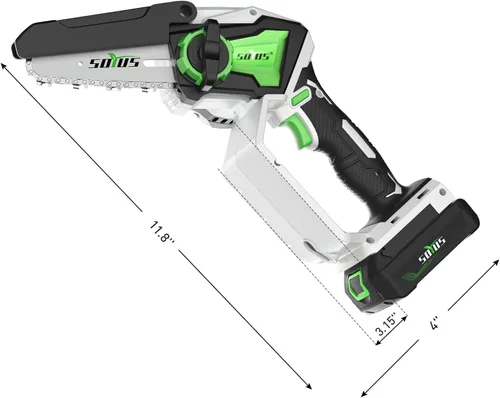 Vista 7 de Mini motosierra inalámbrica, SOYUS de 4 pulgadas con batería y cargador, potente motosierra pequeña de mano para cortar ramas de madera