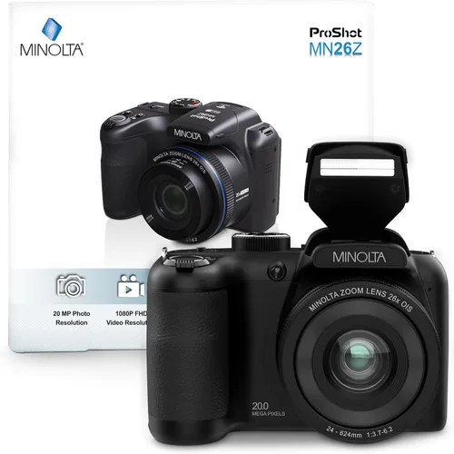Vista 8 de Minolta ProShot - Cámara de 20MP - Lente de zoom óptico de 26x, video HD de 1080p, WiFi, pantalla LCD de 3 pulgadas, estabilización de imagen, Negro
