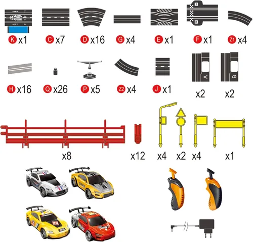 Vista 6 de Slot Car Race Track a escala 1:43 para niños, pistas LED eléctricas, doble carreras, 4 autos con faros, juguete grande, juego de pistas de regalo