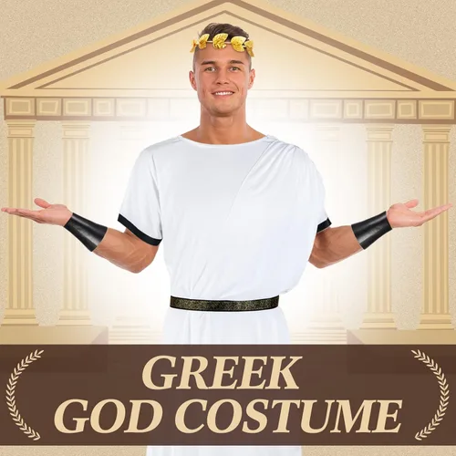 Vista 6 de SATINIOR 4 piezas de carnaval para hombre, disfraz de Toga, disfraz de Dios griego para adultos, disfraz de Toga romano con hoja de laurel y pulsera