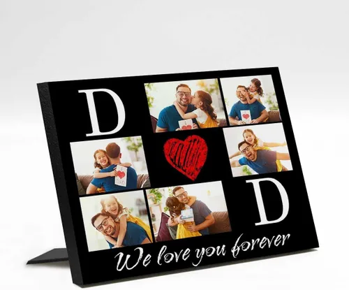 Vista 11 de InterestPrint Panel de fotos personalizado para papá y nombre para exhibición de mesa, Papá te amamos más que todas las estrellas en el cielo, marco
