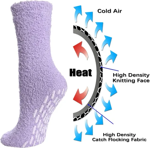 Vista 5 de FNOVCO Calcetines antideslizantes para mujer, cálidos y acogedores, calcetines de hospital suaves y esponjosos con agarres, talla única