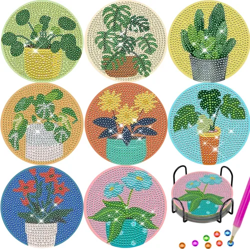 Vista 20 de TDOOW Posavasos de arte de diamante, 8 piezas de posavasos de pintura de diamante, kit de arte de diamantes de abeja para adultos, regalo