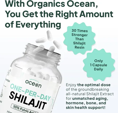 Vista 3 de Organics Ocean Shilajit Una Por Día para Hombres y Mujeres - Suplemento Natural de Shilajit para Anti-Envejecimiento, Fortaleza Ósea, Apoyo Hormonal