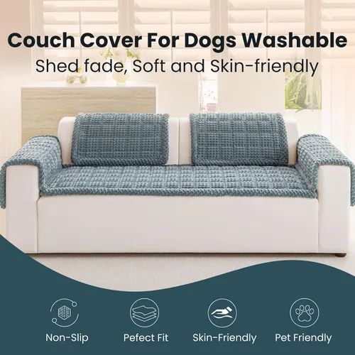 Vista 2 de Funda para sofá para perros lavable, fundas para sofá para mascotas antideslizantes para sofá, manta para sofá de perro peluda para protector de Gris