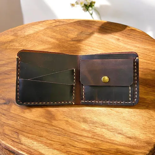 Vista 8 de Cartera de cuero hecha a mano, billetera plegable, billetera plegable de cuero con tarjetero, billetera plegable de cuero para hombre, billetera