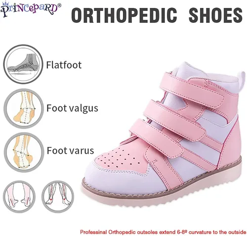 Vista 2 de princepard Zapatos ortopédicos para niños y niños, zapatos correctores de espalda alta con soporte de tobillo y arco para niños y niñas