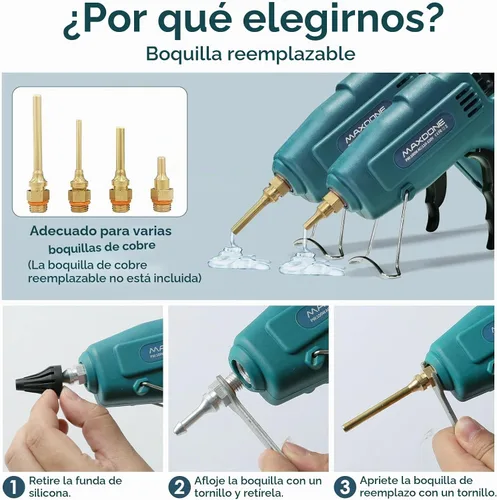 Vista 2 de Kit de pistola de pegamento caliente ignífuga de 100 W, pistola de pegamento MAXDONE Craft tamaño completo (no mini), pistola de pegamento caliente
