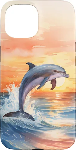 Vista 6 de Dolphin Jumping Sunset Over Ocean Watercolor Art Case for iPhone 17