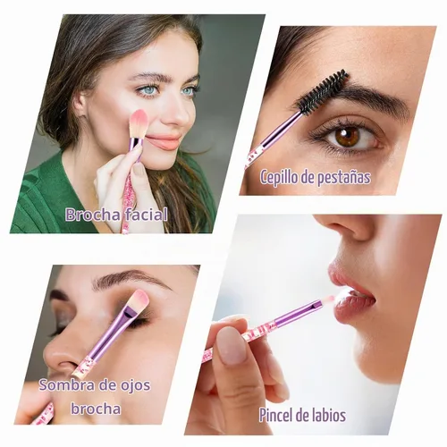 Vista 3 de WLLHYF Juego de 10 brochas de maquillaje de cristal con brillantina, corrector de base profesional, delineador de ojos, delineador de ojos, rubor