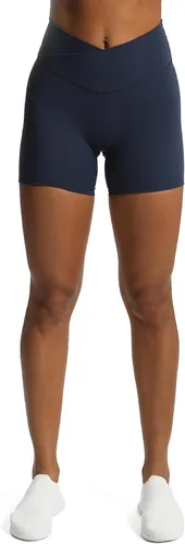 Vista 2 de Aoxjox Trinity - Pantalones cortos de ciclismo para mujer, cintura cruzada, cintura cruzada, cintura alta, ejercicio, atletismo, gimnasio, correr