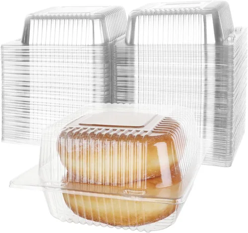 Vista 4 de 250 unidades de 5 x 5 pulgadas Clamshell bandeja para llevar recipientes de plástico con bisagras para alimentos, caja de comida desechable