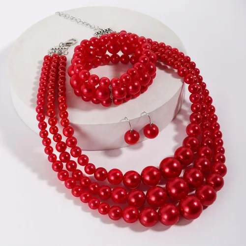 Vista 5 de KOSMOS-LI - Juego grande de collar, pulsera y aretes de perlas de 18 pulgadas