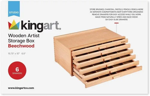 Vista 9 de KINGART Caja de almacenamiento de madera con 6 cajones para artistas, 15-3/4 pulgadas de ancho x 10 pulgadas de profundidad x 6-1/2 pulgadas