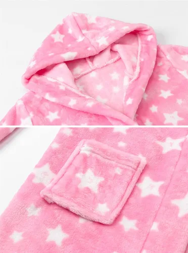 Vista 3 de Umeyda Bata para niñas, linda bata de forro polar con capucha con cinturón para niñas, de 12 meses a 18 años
