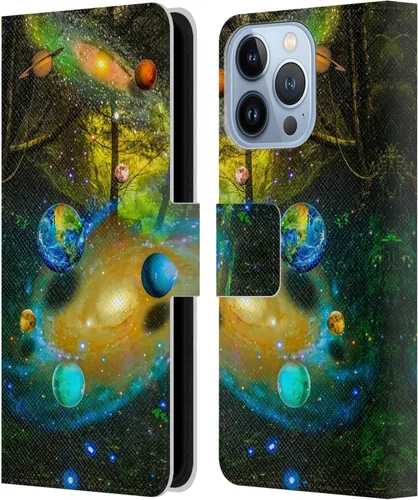 Vista 11 de Head Case Designs Officially Licensed Dave Loblaw Boy Painting Moon Clouds Sci-Fi and Surreal Leather Wallet Case Compatible with Apple iPhone 13 Pro