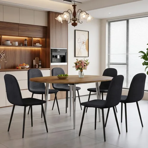Vista 16 de FURNITO Juego de mesa de comedor de madera para 4, mesa extensible redonda a ovalada de 42 a 54 pulgadas con 4 sillas de tela, juego de comedor 4