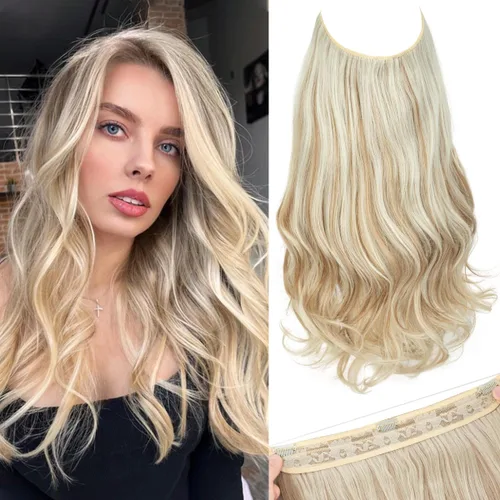 Vista 12 de SARLA Extensiones de cabello con alambre invisible con 3 clips, postizo sintético corto, ondulado, rizado, diadema ajustable transparente