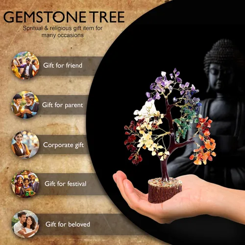 Vista 6 de Árbol de la vida de cristal de siete chakras para energía positiva, árbol de feng shui, árbol bonsái, piedras curativas, árbol de dinero, decoración