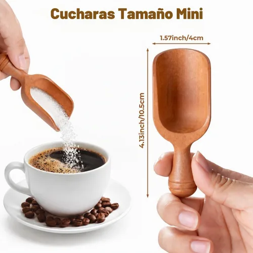 Vista 2 de Paquete de 6 cucharas de café de madera para botes, madera de acacia de 4