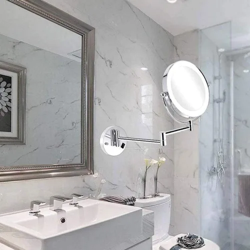 Vista 5 de Espejo de maquillaje con iluminación LED de 10 aumentos, espejo de maquillaje de doble cara giratorio de 360°, espejo de tocador LED para baño