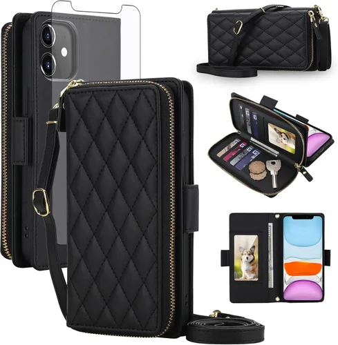 Vista 45 de Asuwish Funda compatible con iPhone 6/6s/7/8/SE 2020 2022 con cremallera y bloqueo RFID, protector de pantalla, correa cruzada i6 i7 i8 7s 8s SE2020