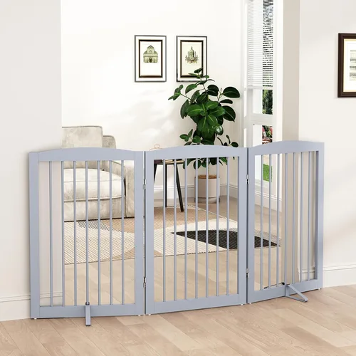 Vista 35 de PUPETPO Puerta independiente para mascotas para perros, puerta plegable de madera para perros para casa, escaleras, entradas, valla de seguridad