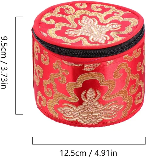 Vista 2 de Bolsa tibetana con cremallera para cuenco de meditación budista, soporte portátil de viaje al aire libre, caja de almacenamiento de 4.7 x 3.7 in