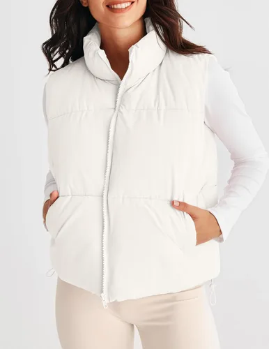 Vista 2 de MEROKEETY Chaleco acolchado para mujer, cuello alto, con cremallera, sin mangas, con bolsillos