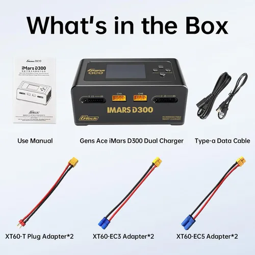 Vista 6 de Lipo Cargador de batería, cargador Gens Ace IMARS D300 G-Tech Series Smart Dual Lipo Balance Charger AC 300W DC 700W (350W* 2) 16A RC Cargador
