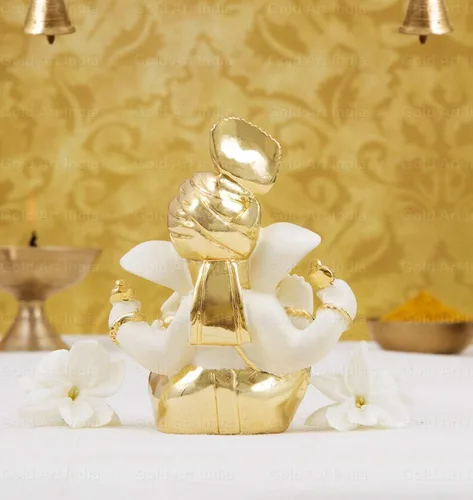 Vista 2 de Gold Art India Ídolo de cerámica de Ganesh para tablero de automóvil, ídolo de Ganesha Murti Ganpati para decoración del hogar, estatua de Puja Lord