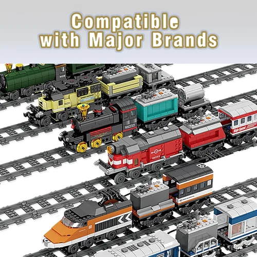 Vista 6 de Juego de 212 piezas de bloques de construcción de pistas de tren urbano compatibles con Lego, juego de accesorios de vías de tren, puente de pista