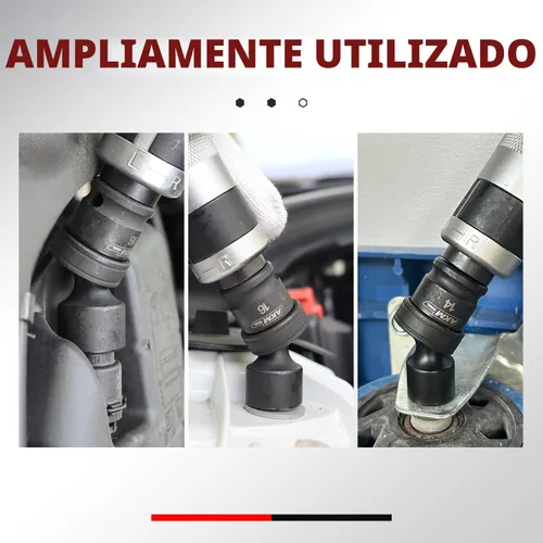 Vista 7 de Juego de llaves vaso de impacto universal de 3/8 de pulgadas, juego de 20 llaves vaso giratorias, llave vaso de junta universal de 6 puntos