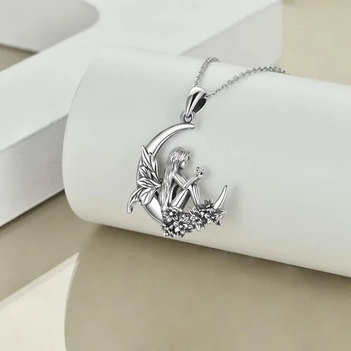 Vista 3 de Collar de plata de ley con colgante de zorroserpienteunicorniobúho en la lunaconejocaballo, joyería de regalo para mujeres, mamá, hermana