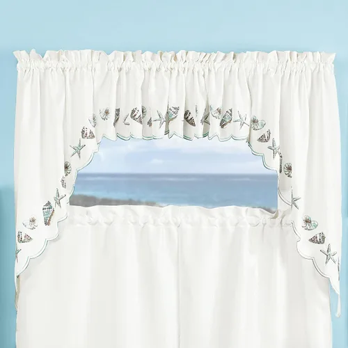 Vista 2 de Renaissance Inicio Colecciones de Moda Etc Seashells Bordado Swag Pair, 56 x 38 pulgadas, Sea Mist