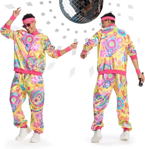 Vista 5 de Conjunto deportivo de los años 80 y 90 para hombre, traje de Halloween retro de los años 80 con accesorios de hip-hop