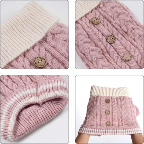 Vista 4 de Topbuti Suéter para perro con cuello alto, ropa de punto para mascotas, suéter de cuello redondo, abrigo de invierno para mascotas, ropa cálida