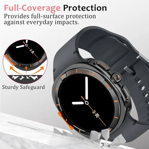 Vista 4 de Amizee Funda de metal compatible con Samsung Galaxy Watch 8 de 1.732 pulgadas con cubierta trasera, funda protectora resistente para Galaxy Watch 8