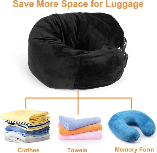 Vista 2 de Almohada de cuello de viaje rellenable con ropa, almohada cervical suave para dormir, almohada rellena para viajes, avión y hogar, lavable