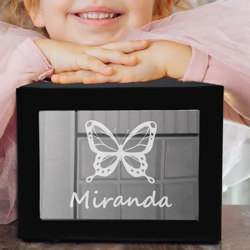 Vista 2 de My Personal Memories Joyero personalizado para niñas, grabado personalizado con nombre y bailarina, sirena, unicornio y más (negro medianoche)