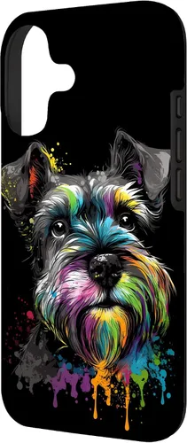 Vista 2 de Mini Miniature Schnauzer Face Colorful Dog Art Black Case for iPhone 17