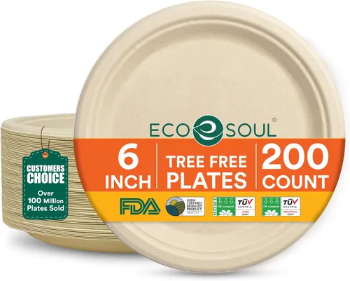 Vista 27 de ECO SOUL - Platos de papel compostables de 9 pulgadas (paquete de 100) biodegradables, resistentes, desechables, ecológicos para cena de Navidad