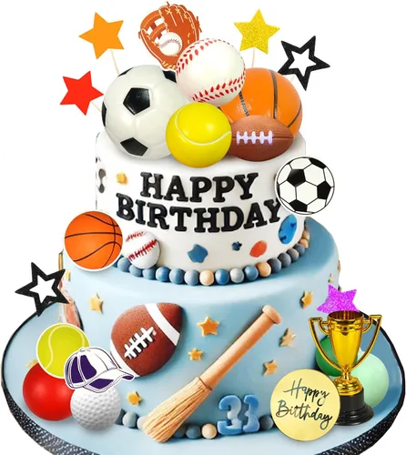 Vista 8 de 37 piezas de decoración de pasteles deportivos con fútbol, fútbol, béisbol, baloncesto, tenis, golf, suministros de cumpleaños