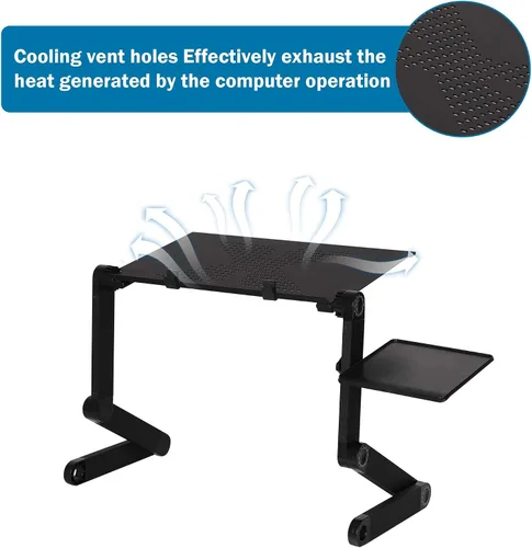 Vista 3 de Escritorio plegable de aluminio para laptop, soporte de mesa portátil ajustable con alfombrilla para mouse, escritorio ergonómico para cama y sofá