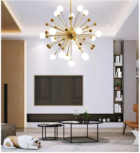 Vista 4 de Lámpara de techo para dormitorio, lámparas Sputnik, modernas moléculas, base G9, lámpara colgante de bola de vidrio, accesorio de iluminación