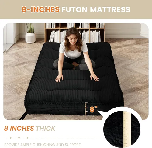 Vista 3 de Colchón futón de 8 pulgadas, tamaño matrimonial, futones extragruesos, sofá cama, colchón plegable japonés para adultos, colchones plegables
